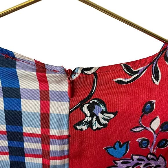 ZARA Floral Bird Patchwork Red Blue Blouse Size Small - Picture 7 of 10